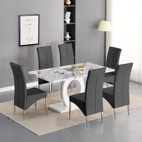 Product photograph of Halo Milo Marble Effect Dining Table 6 Vesta Grey Chairs from Furniture in Fashion
