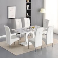 Product photograph of Halo Milo Marble Effect Dining Table 6 Vesta White Chairs from Furniture in Fashion