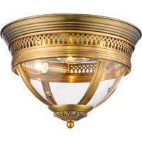 Product photograph of Hampstead Clear Glass Shade Ceiling Flush Light In Brass from Furniture in Fashion