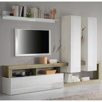 Product photograph of Hanmer Large White Gloss Entertainment Wall Unit In Cadiz Oak from Furniture in Fashion