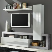 Product photograph of Hanmer Small White Gloss Entertainment Wall Unit In Cement from Furniture in Fashion