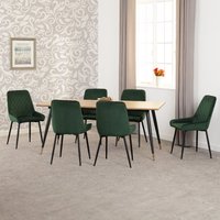 Product photograph of Hanover Oak Wooden Dining Table With 6 Avah Green Chairs from Furniture in Fashion