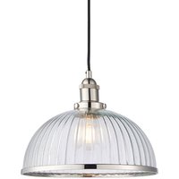 Product photograph of Hansen 1 Light Clear Ribbed Glass Pendant Light In Bright Nickel from Furniture in Fashion