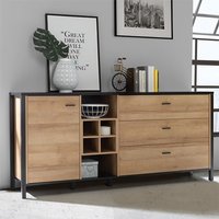 Product photograph of Harbor Wooden Sideboard With 3 Drawers In Matt Black And Oak from Furniture in Fashion