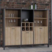 Product photograph of Harbor Wooden Shelving Unit With 3 Doors In Matt Black And Oak from Furniture in Fashion