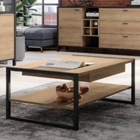 Product photograph of Harbor Wooden Coffee Table With Undershelf In Matt Black And Oak from Furniture in Fashion