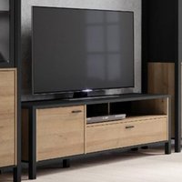 Product photograph of Harbor Wooden Tv Stand With 1 Door 1 Drawer In Matt Black And Oak from Furniture in Fashion