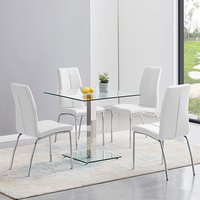 Product photograph of Hartley Clear Glass Dining Table With 4 Opal White Chairs from Furniture in Fashion