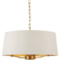 Product photograph of Harvey Round White Shade Pendant Light In Brushed Gold from Furniture in Fashion