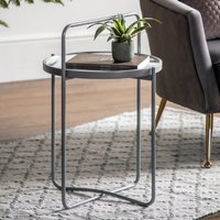 Product photograph of Hawley Round Glass Side Table With Metal Frame In Grey from Furniture in Fashion
