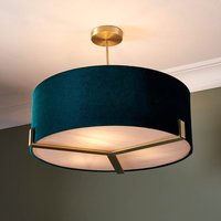 Product photograph of Hayfield 3 Light Rich Green Velvet Shade Pendant Light In Brass from Furniture in Fashion