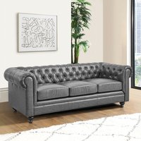 Product photograph of Hertford Chesterfield Faux Leather 3 Seater Sofa In Vintage Grey from Furniture in Fashion