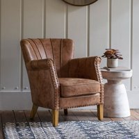 Product photograph of Hickok Leather Armchair With Oak Legs In Brown from Furniture in Fashion