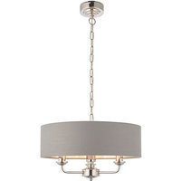 Product photograph of Highclere 3 Light Charcoal Shade Pendant Light In Bright Nickel from Furniture in Fashion