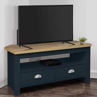 Product photograph of Highland Wooden Corner Tv Stand In Navy Blue And Oak from Furniture in Fashion