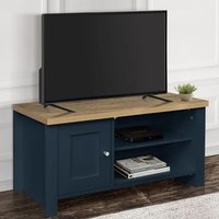 Product photograph of Highland Wooden Tv Stand With 1 Door In Navy Blue And Oak from Furniture in Fashion