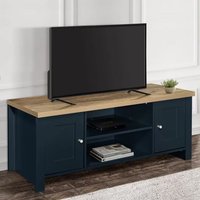 Product photograph of Highland Wooden Tv Stand With 2 Doors In Navy Blue And Oak from Furniture in Fashion