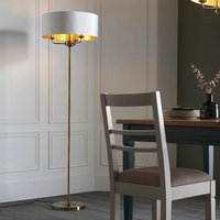 Product photograph of Hixson 3 Light Natural Fabric Floor Lamp In Antique Brass from Furniture in Fashion