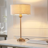 Product photograph of Hixson Natural Fabric Shade Table Lamp In Aged Brass from Furniture in Fashion