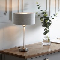 Product photograph of Hixson Natural Fabric Shade Table Lamp In Brushed Chrome from Furniture in Fashion