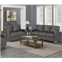 Product photograph of Hobart Fabric 3 2 Sofa Set In Dark Grey from Furniture in Fashion