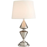 Product photograph of Honorus White Fabric Shade Table Lamp With Chrome Glass Base from Furniture in Fashion