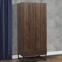 Product photograph of Huston Wooden Wardrobe With 2 Doors And 1 Drawer In Walnut from Furniture in Fashion