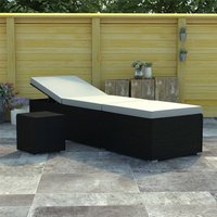 Product photograph of Jack Rattan Sun Lounger With Cushion And Tea Table In Black from Furniture in Fashion