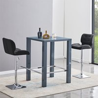 Product photograph of Jam Square Glass Grey Gloss Bar Table 2 Candid Black Stools from Furniture in Fashion