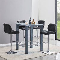 Product photograph of Jam Square Glass Grey Gloss Bar Table 4 Candid Black Stools from Furniture in Fashion