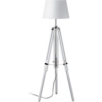 Product photograph of Jaspro White Fabric Shade Floor Lamp With Wooden Tripod Base from Furniture in Fashion