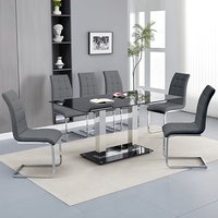 Product photograph of Jet Large Black Glass Dining Table With 6 Paris Grey Chairs from Furniture in Fashion