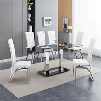 Product photograph of Jet Large Black Glass Dining Table With 6 Ravenna White Chairs from Furniture in Fashion