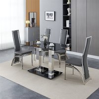 Product photograph of Jet Small Black Glass Dining Table With 4 Chicago Grey Chairs from Furniture in Fashion