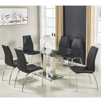 Product photograph of Jet Large Glass Dining Table In Clear And 6 Opal Black Chairs from Furniture in Fashion