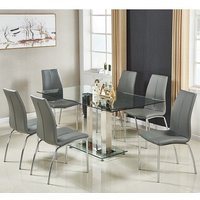 Product photograph of Jet Large Glass Dining Table In Clear And 6 Opal Grey Chairs from Furniture in Fashion