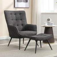Product photograph of Keene Fabric Accent Chair With Stool In Charcoal from Furniture in Fashion