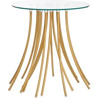 Product photograph of Kensick Round Clear Glass Side Table With Gold Metal Legs from Furniture in Fashion