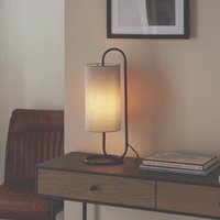 Product photograph of Kirkland Cylindrical Grey Fabric Shade Table Lamp In Matt Black from Furniture in Fashion