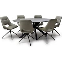 Product photograph of Lacole Grey Dining Table Oval With 6 Aara Truffle Chairs from Furniture in Fashion