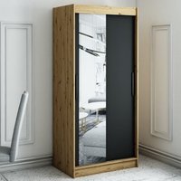 Product photograph of Laconia Mirrored Wardrobe With 2 Sliding Doors In Black And Oak from Furniture in Fashion