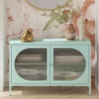 Product photograph of Lakes Metal Storage Cabinet Wide 2 Fluted Glass Doors In Sky Blue from Furniture in Fashion