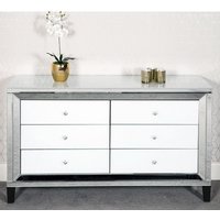 Product photograph of Laughlin Mirrored Chest Of 6 Drawers In Silver And White Gloss from Furniture in Fashion