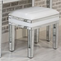Product photograph of Laughlin Mirrored Dressing Table Stool In Silver And White Gloss from Furniture in Fashion