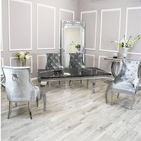 Product photograph of Laval Black Marble Dining Table With 8 Dessel Pewter Chairs from Furniture in Fashion