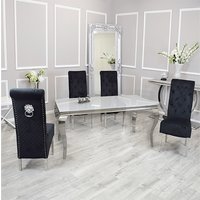 Product photograph of Laval White Glass Dining Table With 6 Elmira Black Chairs from Furniture in Fashion