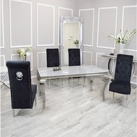 Product photograph of Laval White Glass Dining Table With 8 Elmira Black Chairs from Furniture in Fashion