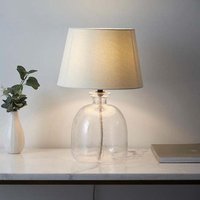 Product photograph of Lecce Cici Ivory Fabric Shade Table Lamp With Clear Glass Base from Furniture in Fashion