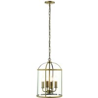 Product photograph of Lembeth 4 Lights Clear Glass Pendant Light In Antique Brass from Furniture in Fashion