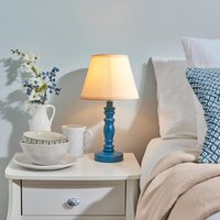Product photograph of Lenoir Vintage White 20cm Shade Wood Table Lamp In Marlin Blue from Furniture in Fashion